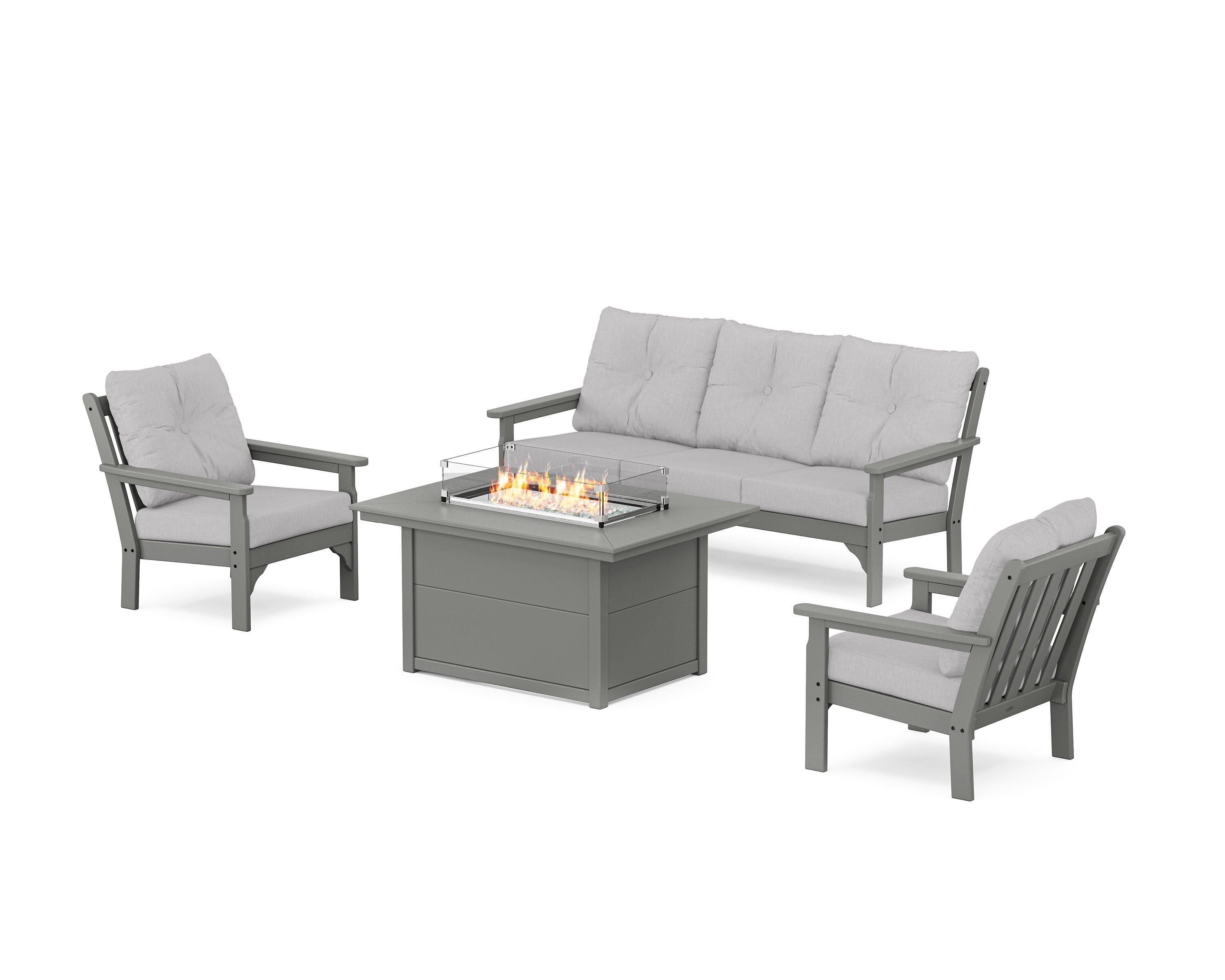 POLYWOOD® Vineyard Deep Seating Fire Pit Table Set in Slate Grey / Granite