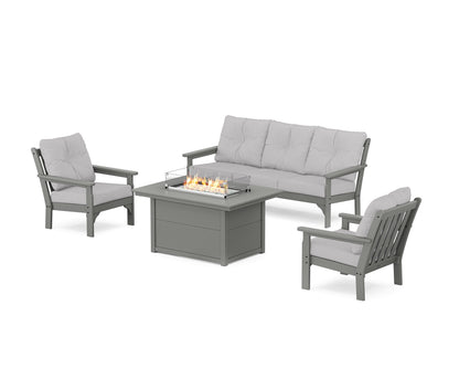 POLYWOOD® Vineyard Deep Seating Fire Pit Table Set in Slate Grey / Granite