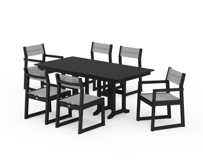 POLYWOOD® EDGE Sling 7-Piece Farmhouse Dining Set in Black / Metallic Sling