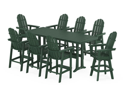 POLYWOOD® Vineyard Curveback Adirondack Swivel 9-Piece Bar Set with Trestle Legs in Green