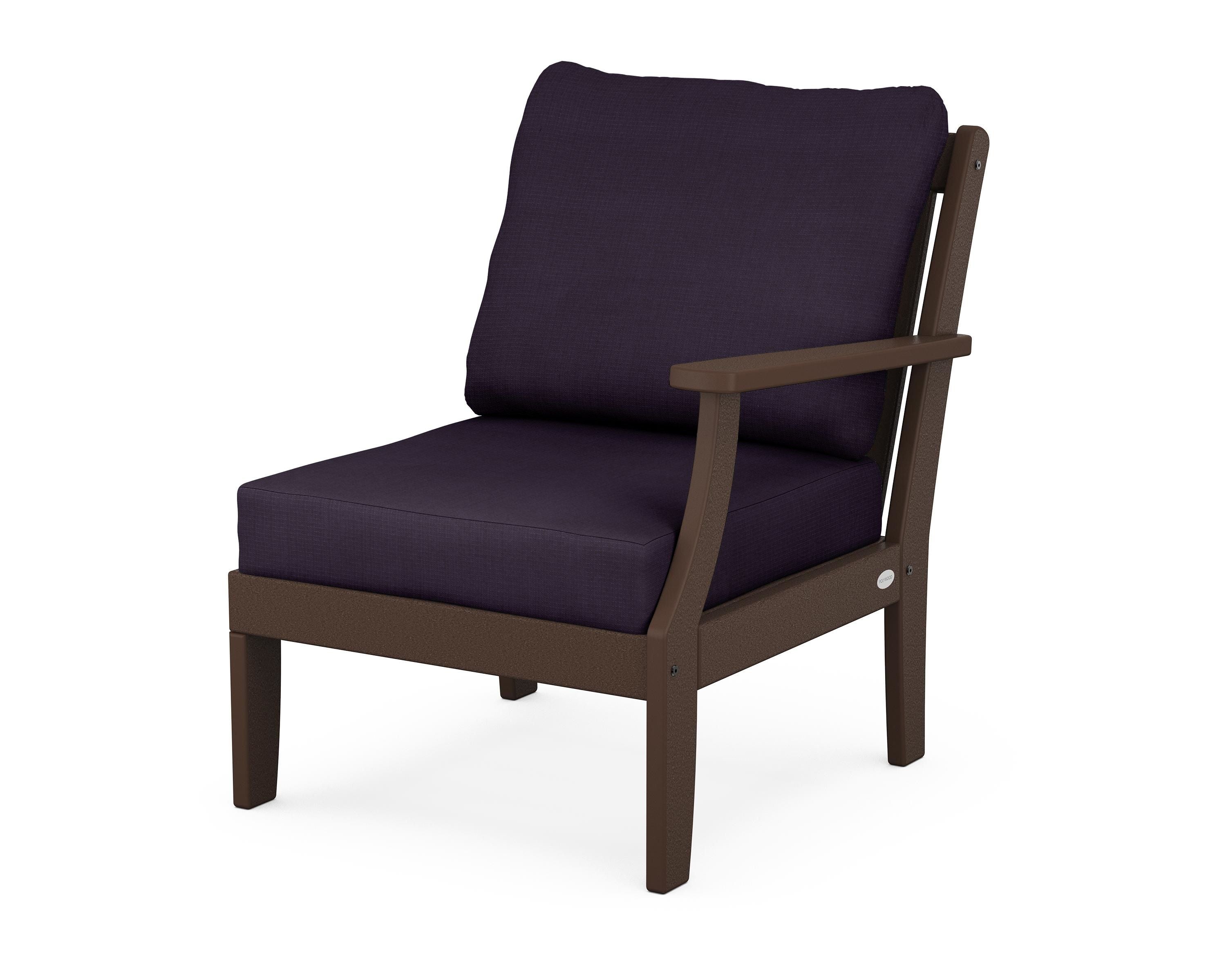POLYWOOD® Braxton Modular Right Arm Chair in Mahogany / Navy Linen