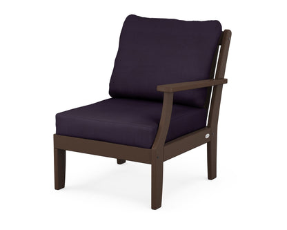 POLYWOOD® Braxton Modular Right Arm Chair in Mahogany / Navy Linen