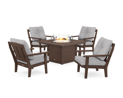 POLYWOOD® Mission 5-Piece Deep Seating Set with Fire Pit Table in Mahogany / Granite