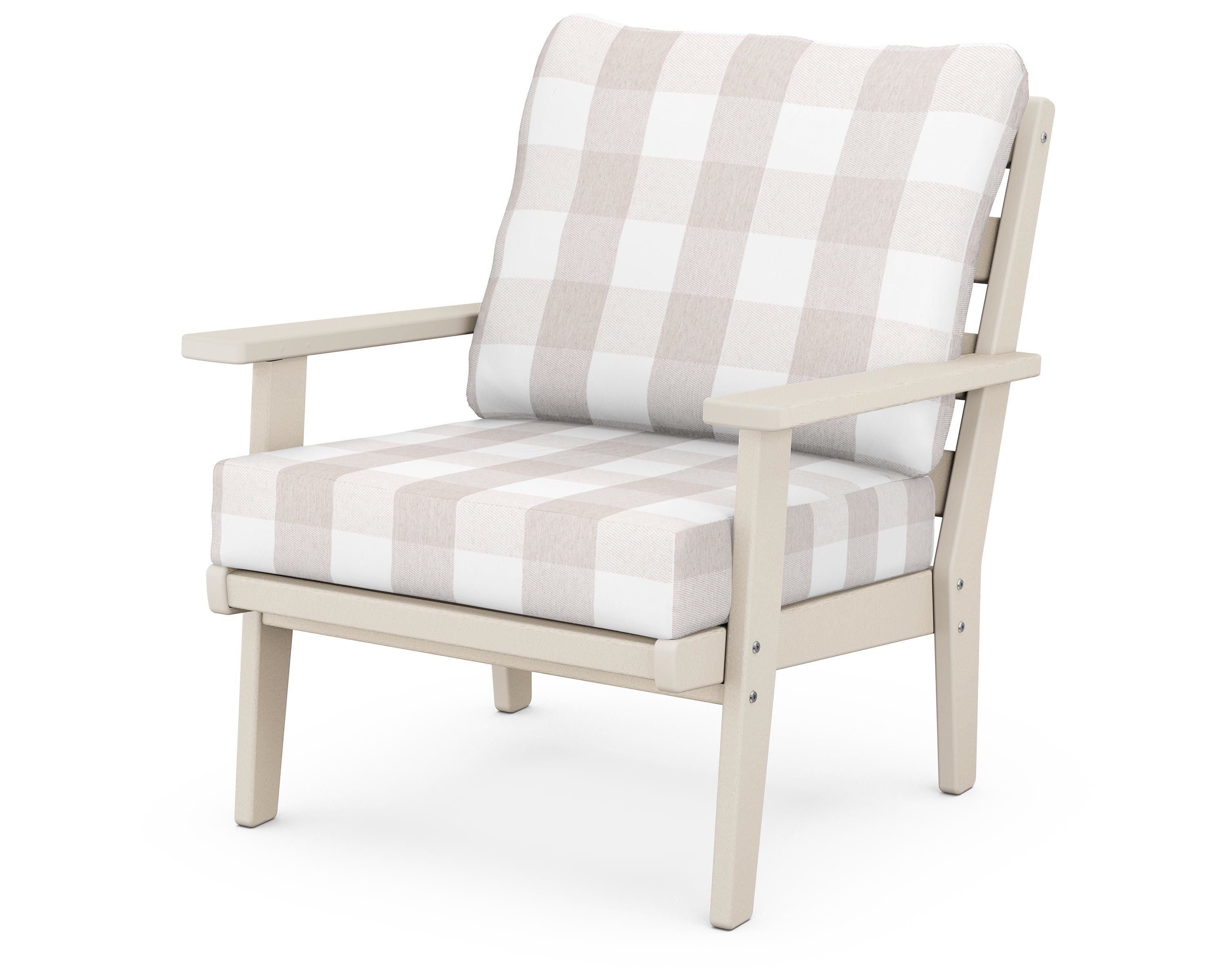 POLYWOOD® Grant Park Deep Seating Chair in Sand / Buffalo Plaid Dune Burlap