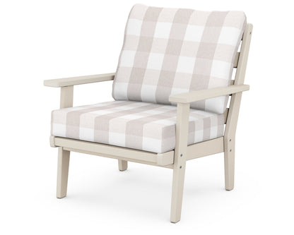 POLYWOOD® Grant Park Deep Seating Chair in Sand / Buffalo Plaid Dune Burlap