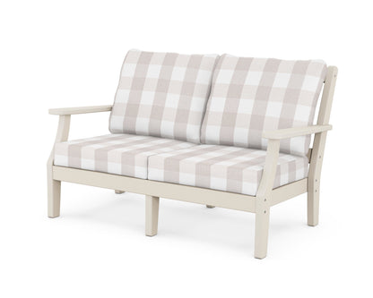 Martha Stewart by POLYWOOD® Chinoiserie Deep Seating Loveseat in Sand / Buffalo Plaid Dune Burlap
