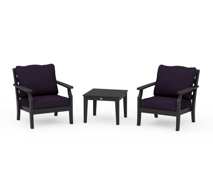 Draper James™ by  POLYWOOD® Savannah 3-Piece Deep Seating Set in Black / Navy Linen