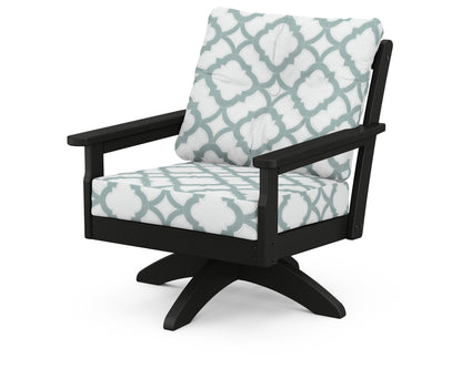 POLYWOOD® Vineyard Deep Seating Swivel Chair in Black / Trellis Glacier Spa