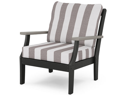 POLYWOOD® Braxton Deep Seating Chair in Black / Driftwood / Cabana Stripe Grey Mist