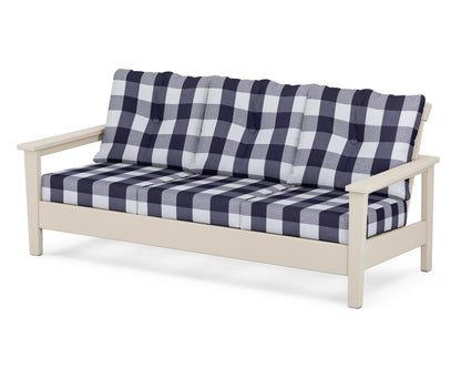 POLYWOOD® Prescott Deep Seating Sofa in Sand / Buffalo Plaid Navy
