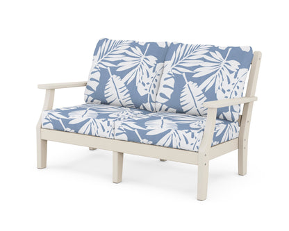 Martha Stewart by POLYWOOD® Chinoiserie Deep Seating Loveseat in Sand / Leaf Sky Blue