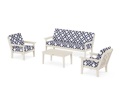 Country Living Cottage 4-Piece Deep Seating Set with Sofa in Sand / Trellis Navy