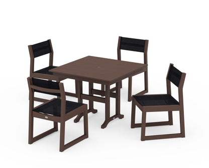 POLYWOOD® EDGE Sling Side Chair 5-Piece Farmhouse Dining Set in Mahogany / Black Sling