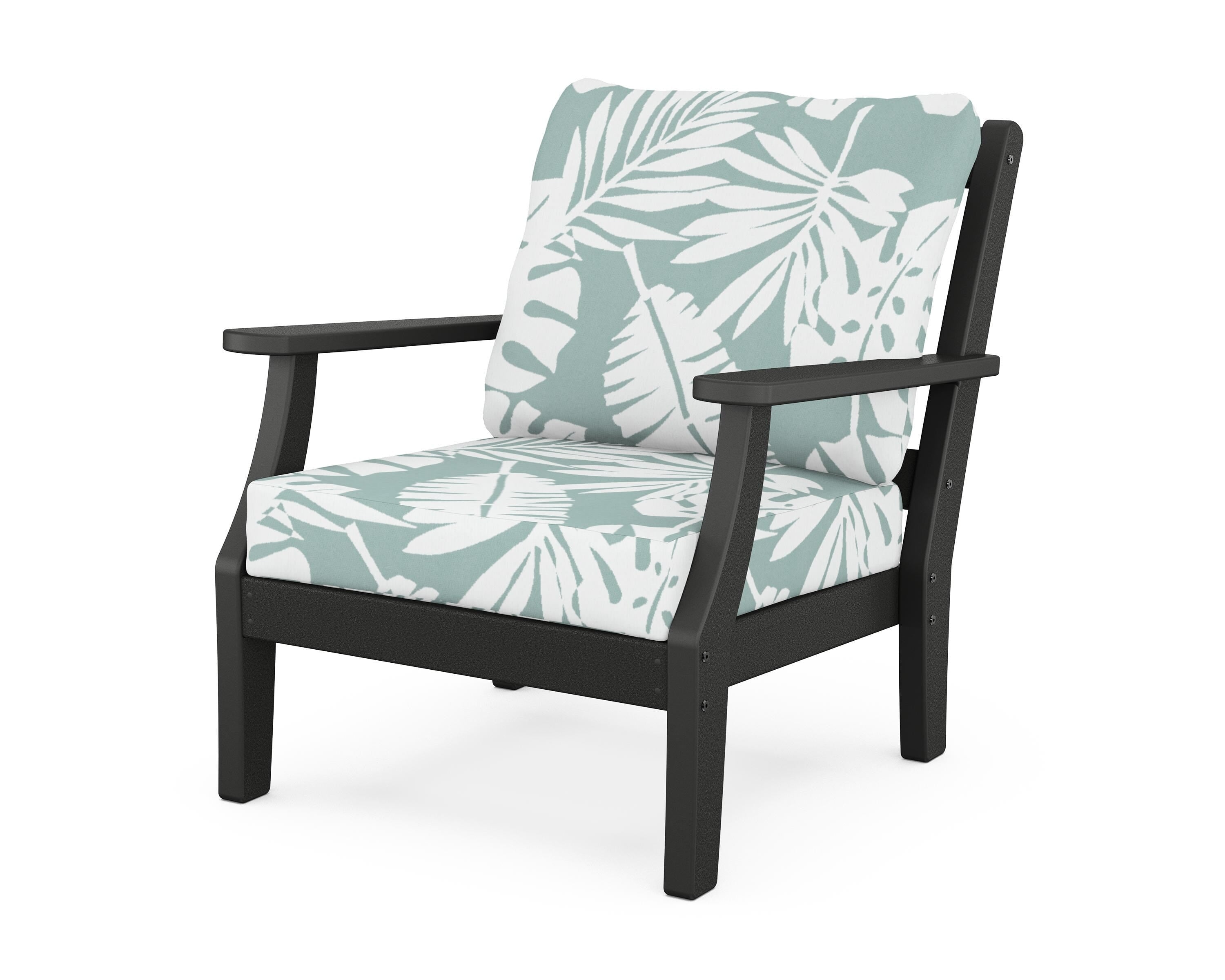 Martha Stewart by POLYWOOD® Chinoiserie Deep Seating Chair in Black / Leaf Glacier Spa