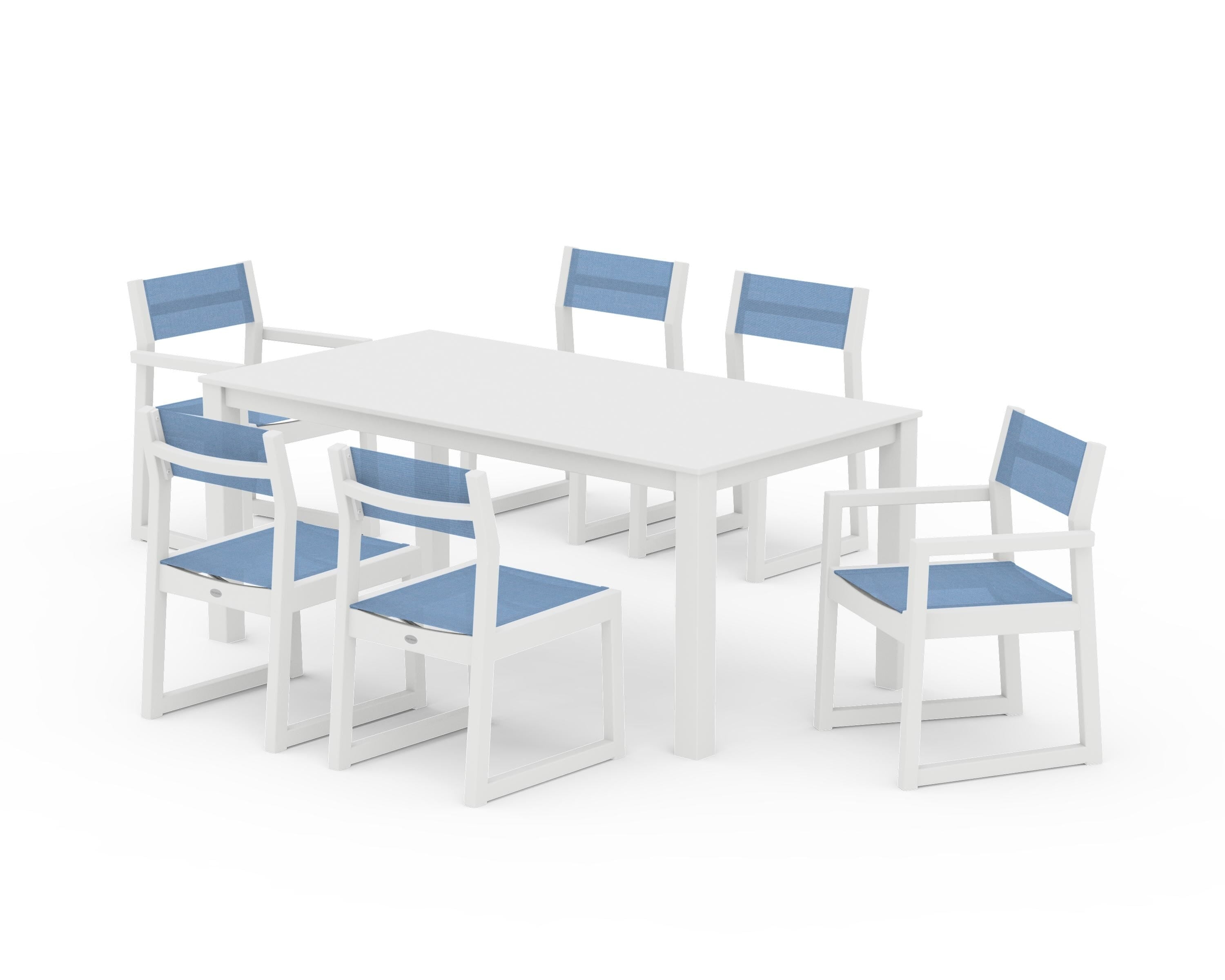 POLYWOOD® EDGE Sling 7-Piece Parsons Dining Set in White / Poolside Sling