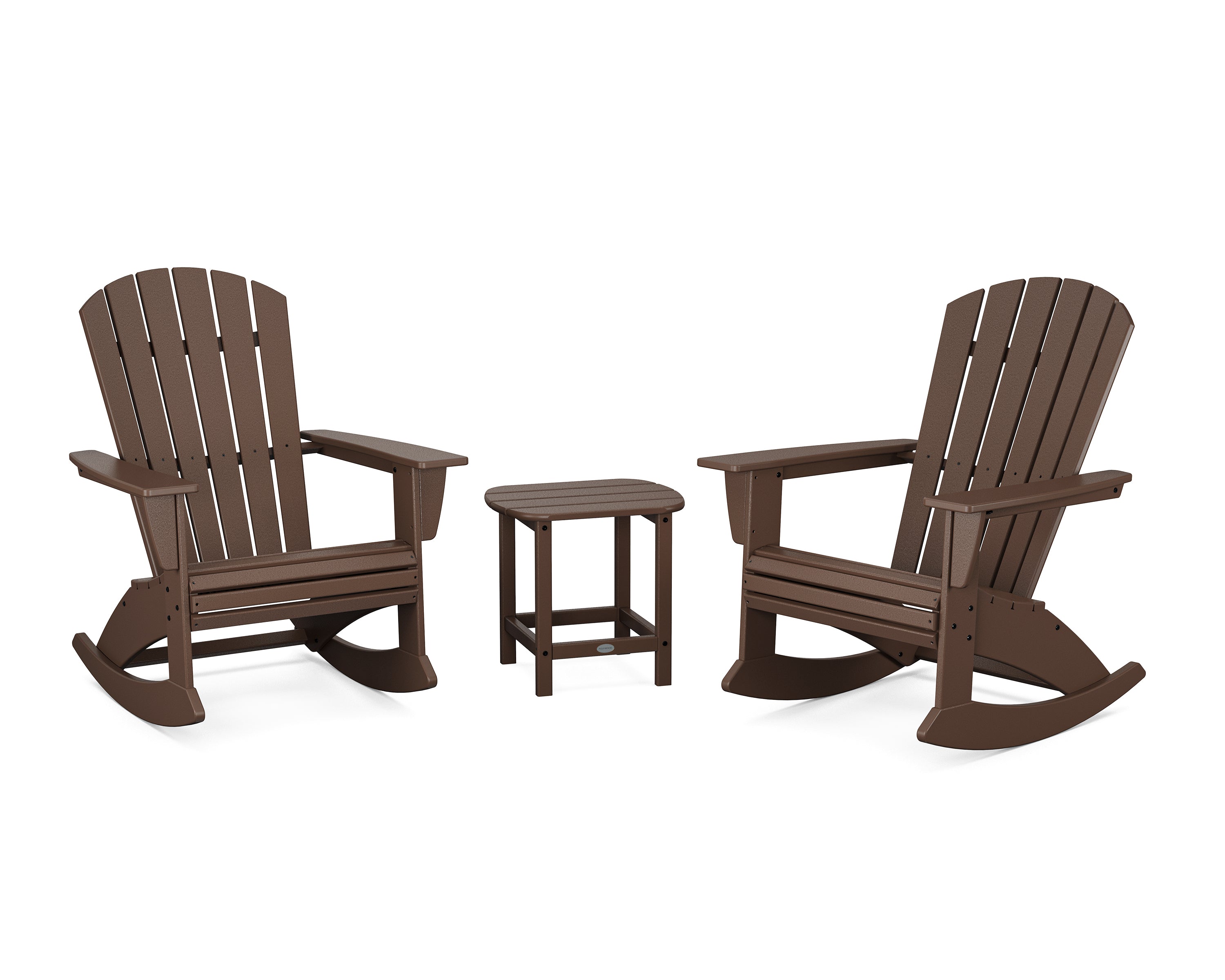 POLYWOOD® Nautical Curveback 3-Piece Adirondack Rocking Chair Set in Mahogany