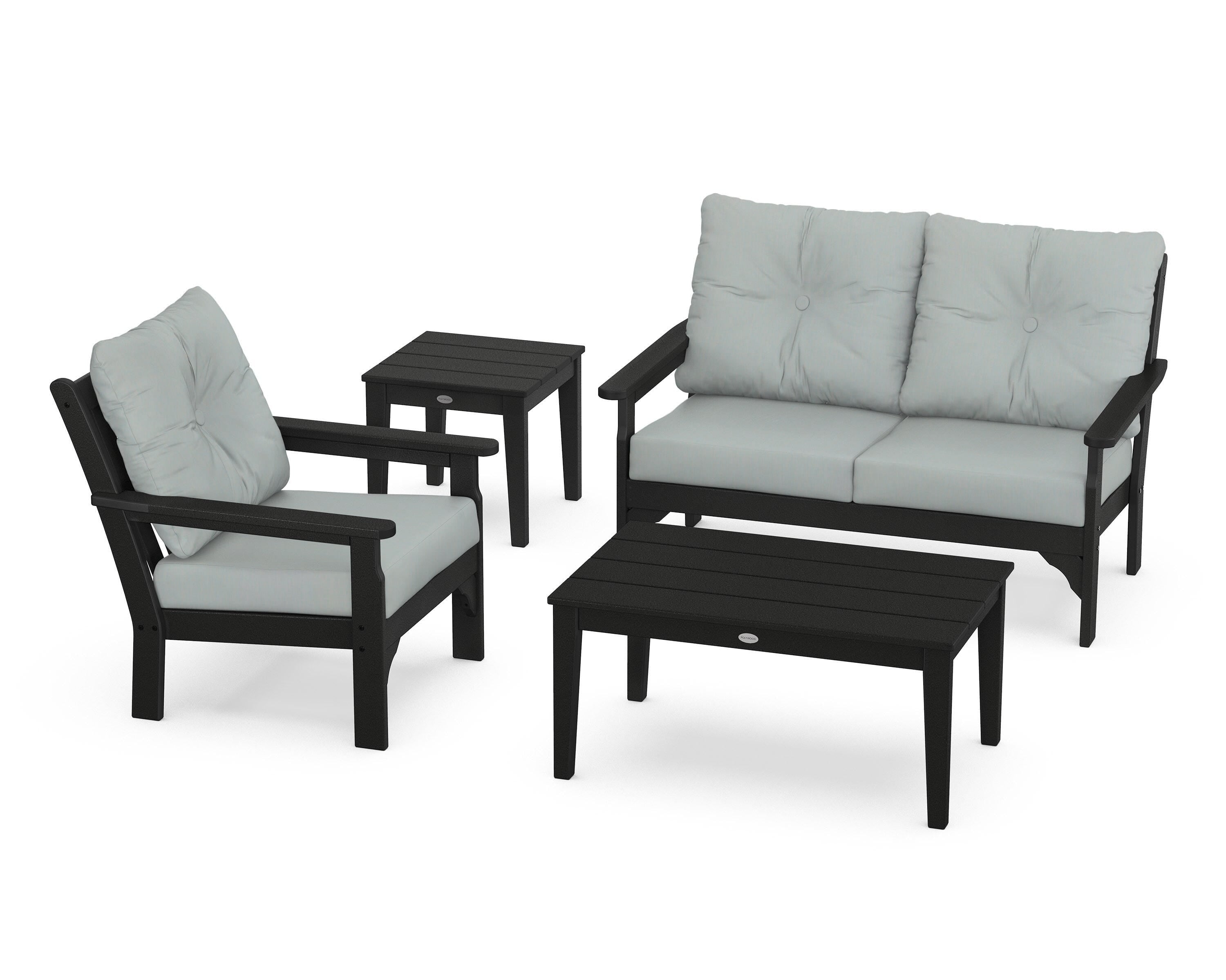 POLYWOOD® Vineyard 4-Piece Deep Seating Set in Black / Spa