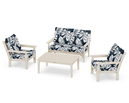 POLYWOOD® Vineyard 4-Piece Deep Seating Set in Sand / Leaf Marine Indigo