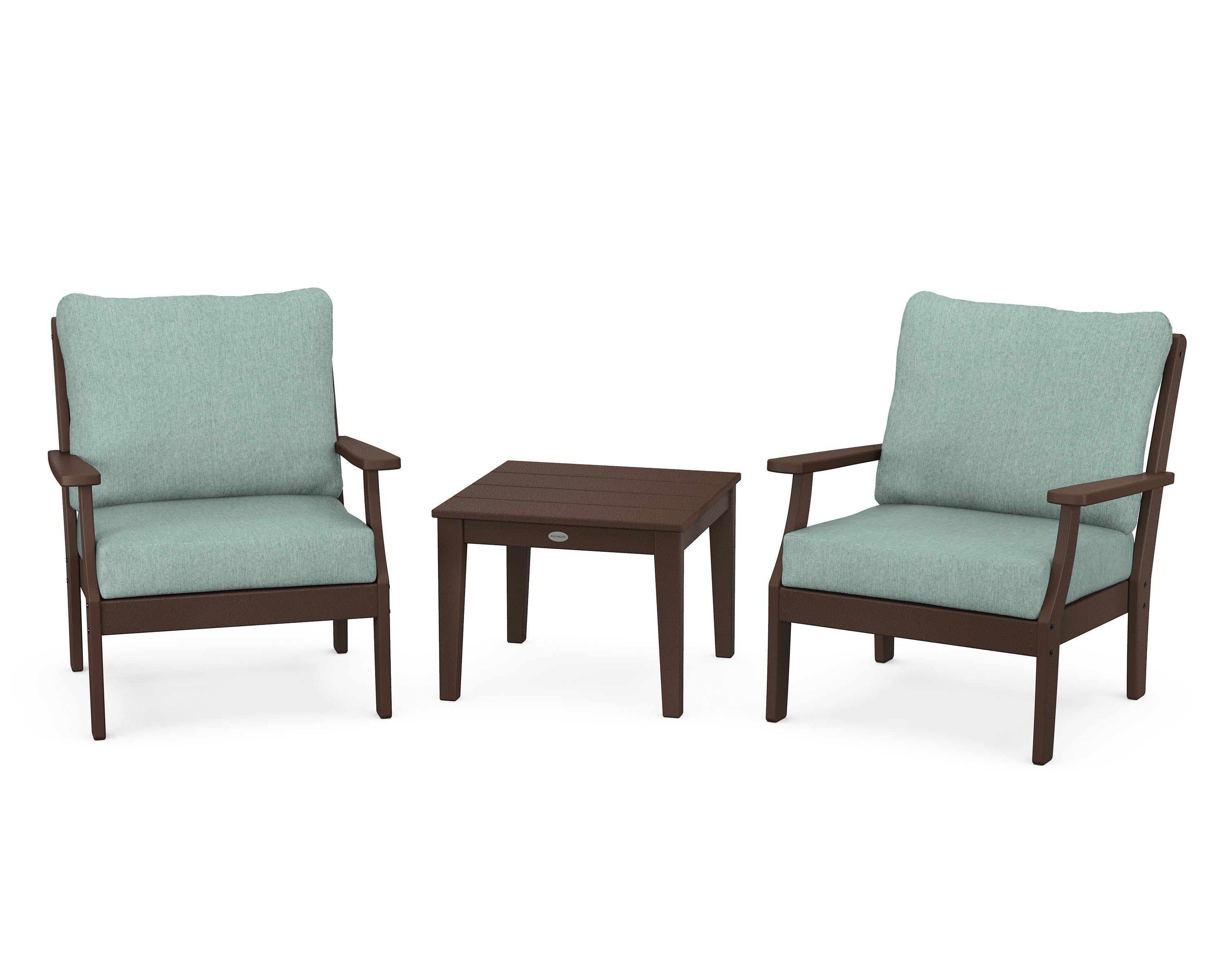 POLYWOOD® Braxton 3-Piece Deep Seating Set in Mahogany / Glacier Spa