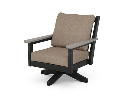 POLYWOOD® Chippendale Deep Seating Swivel Chair in Black / Driftwood / Spiced Burlap