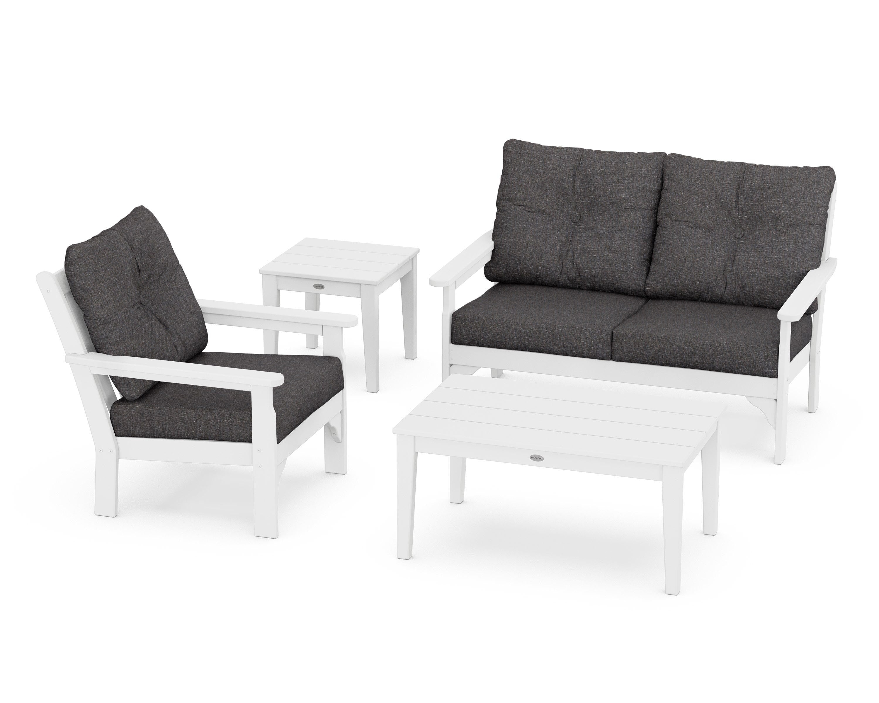 POLYWOOD® Vineyard 4-Piece Deep Seating Set in White / Ash Charcoal