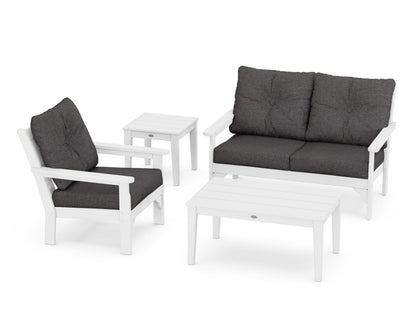 POLYWOOD® Vineyard 4-Piece Deep Seating Set in White / Ash Charcoal