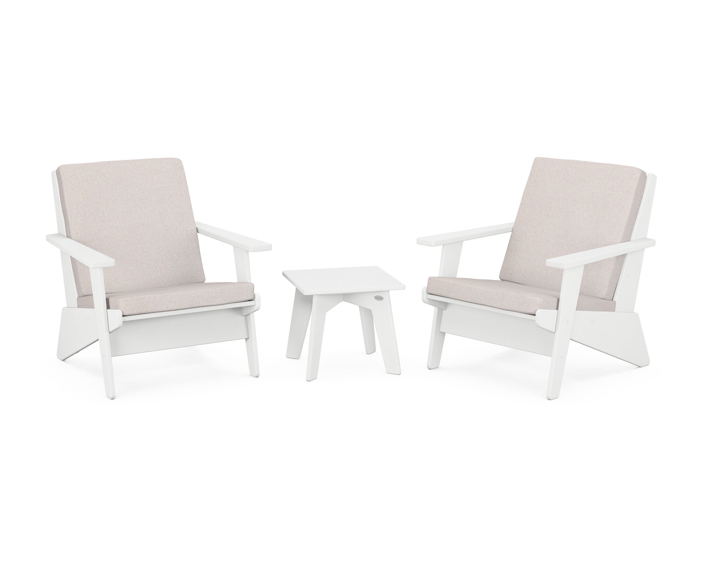 POLYWOOD® Riviera Modern Lounge 3-Piece Set in White / Dune Burlap