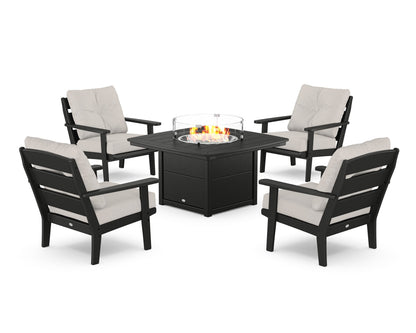 POLYWOOD® Lakeside 5-Piece Deep Seating Set with Nautical Fire Pit Table in Black / Cast Ash