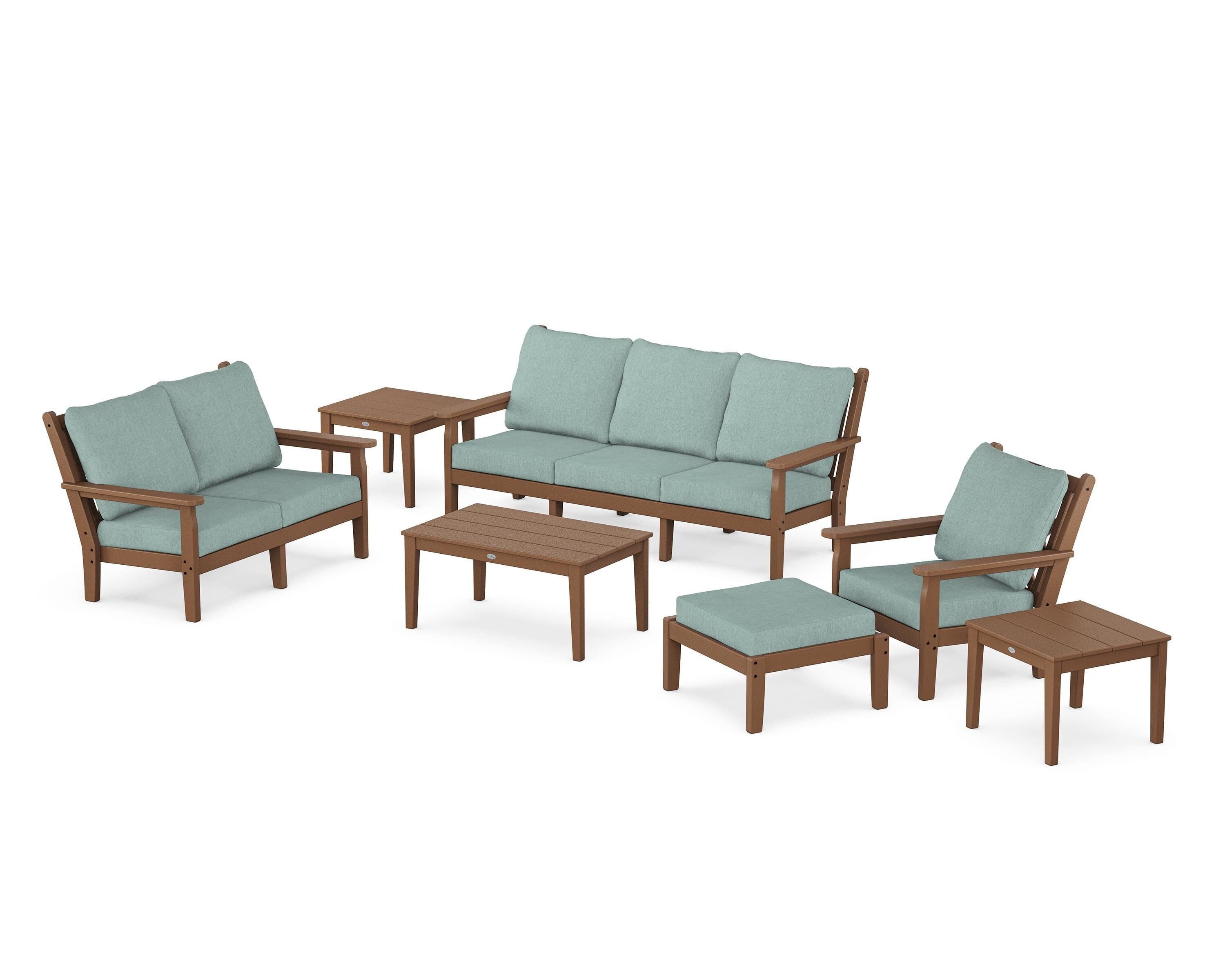 POLYWOOD® Chippendale 7-Piece Deep Seating Set in Teak / Glacier Spa
