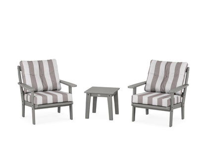 POLYWOOD® Mission 3-Piece Deep Seating Set in Slate Grey / Cabana Stripe Grey Mist