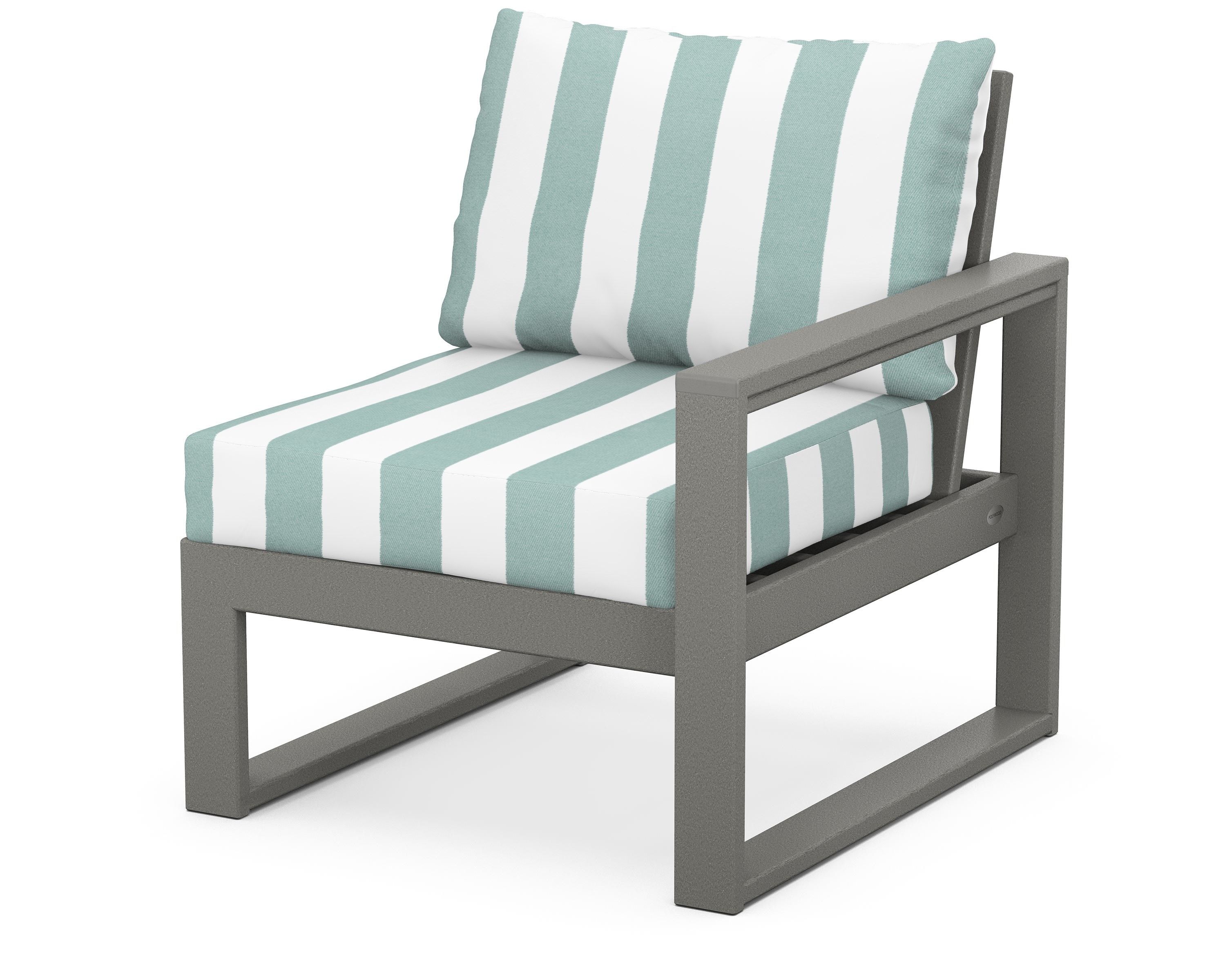 POLYWOOD® EDGE Modular Right Arm Chair in Slate Grey / Cabana Stripe Glacier Spa