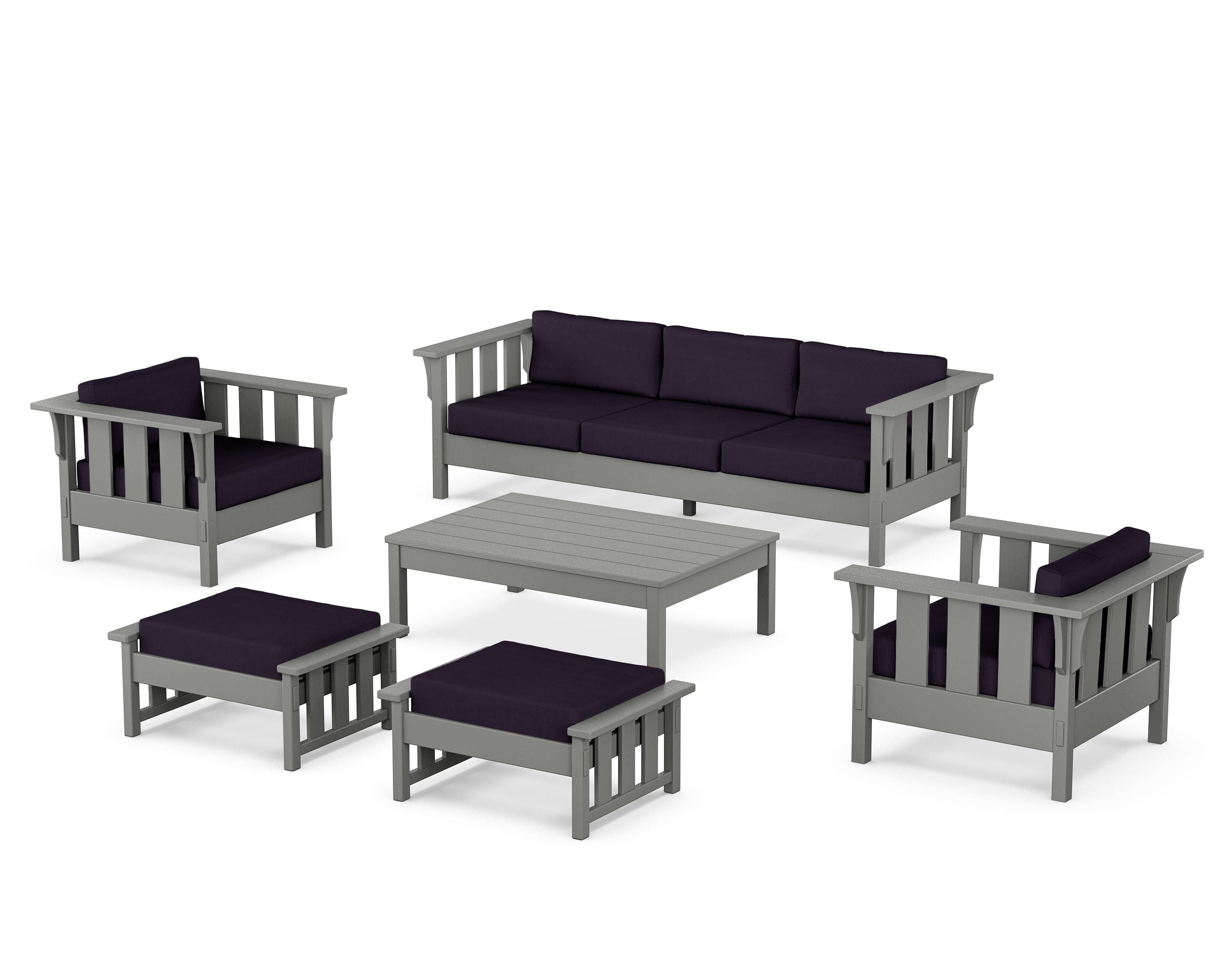 Martha Stewart by POLYWOOD® Acadia 6-Piece Lounge Sofa Set in Slate Grey / Navy Linen