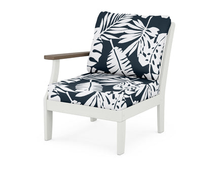 POLYWOOD® Braxton Modular Left Arm Chair in White / Kona / Leaf Marine Indigo