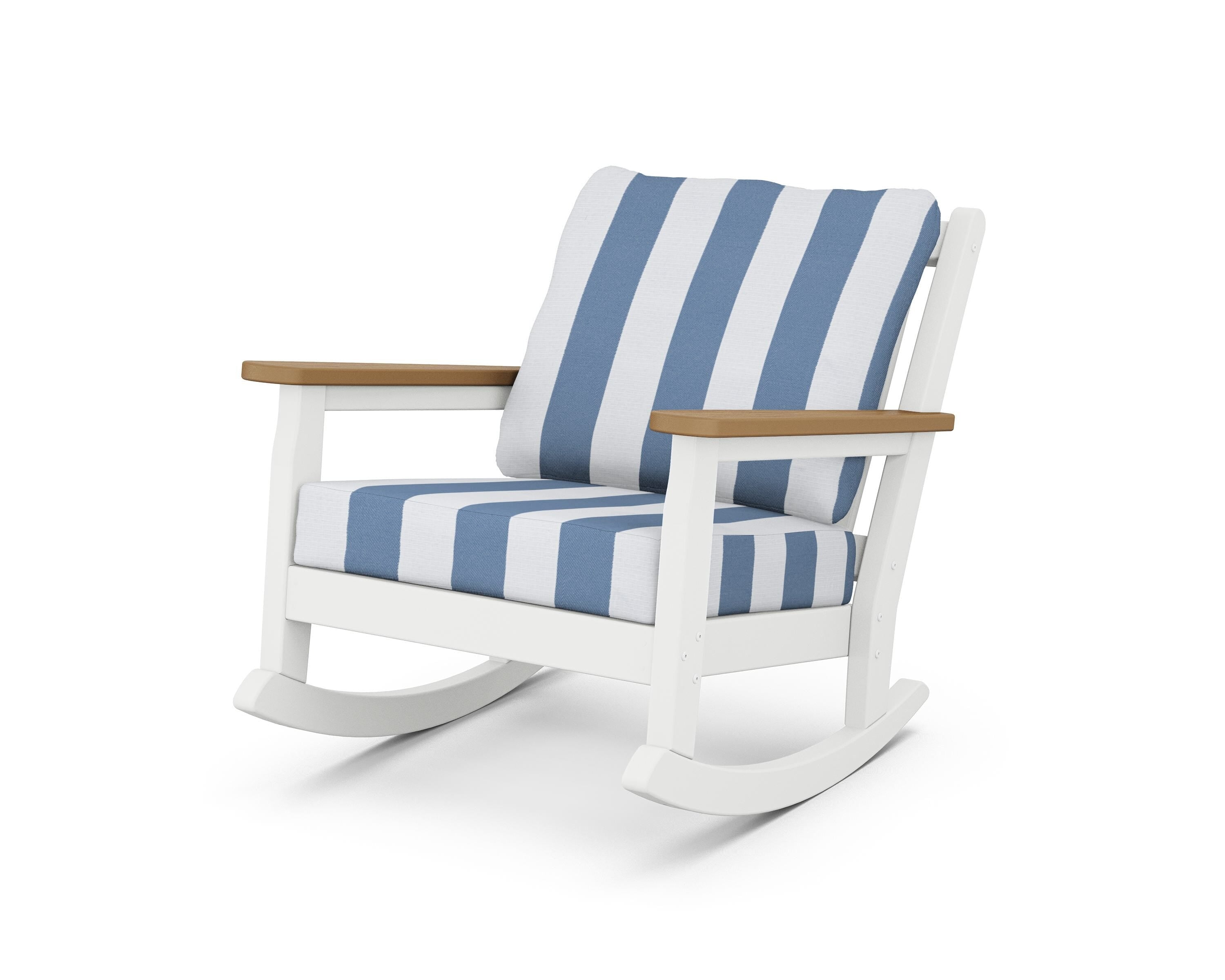 POLYWOOD® Chippendale Deep Seating Rocking Chair in White / Natural / Cabana Stripe Sky Blue