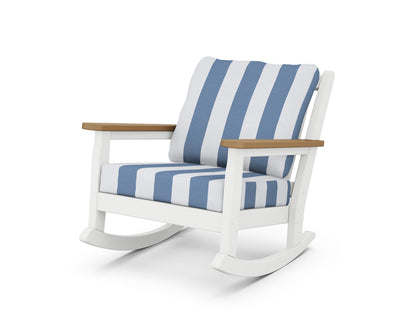 POLYWOOD® Chippendale Deep Seating Rocking Chair in White / Natural / Cabana Stripe Sky Blue