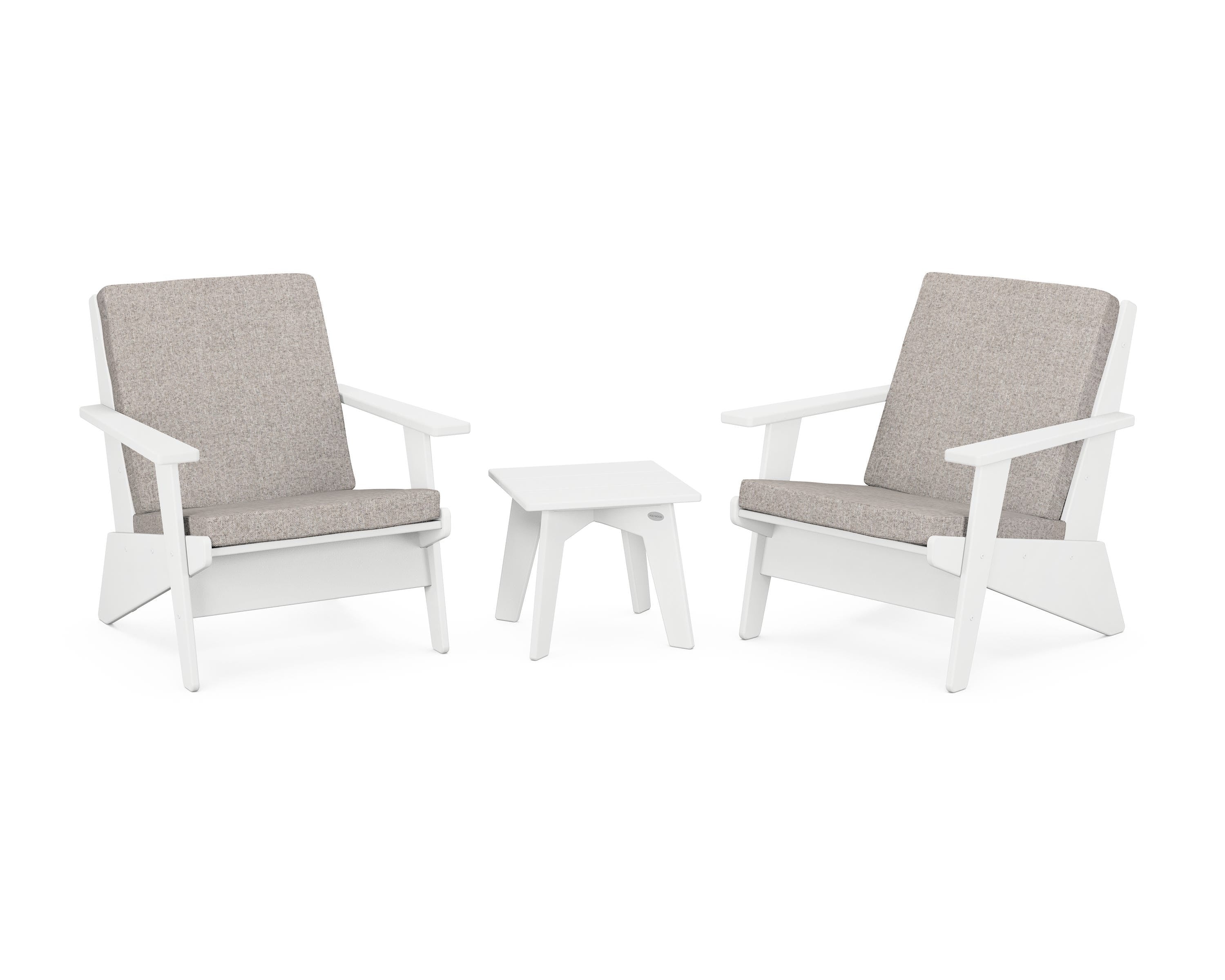 POLYWOOD® Riviera Modern Lounge 3-Piece Set in White / Weathered Tweed