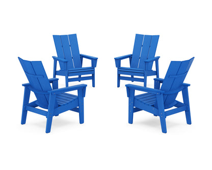 POLYWOOD® 4-Piece Modern Grand Upright Adirondack Chair Conversation Set in Pacific Blue