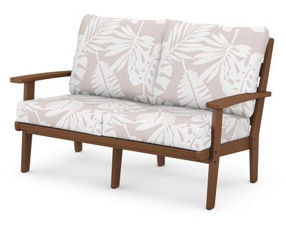 POLYWOOD® Grant Park Deep Seating Loveseat in Teak / Leaf Dune Burlap