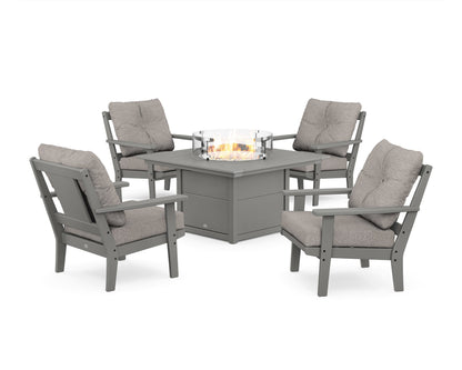 POLYWOOD® Prairie 5-Piece Deep Seating Set with Fire Pit Table in Slate Grey / Weathered Tweed