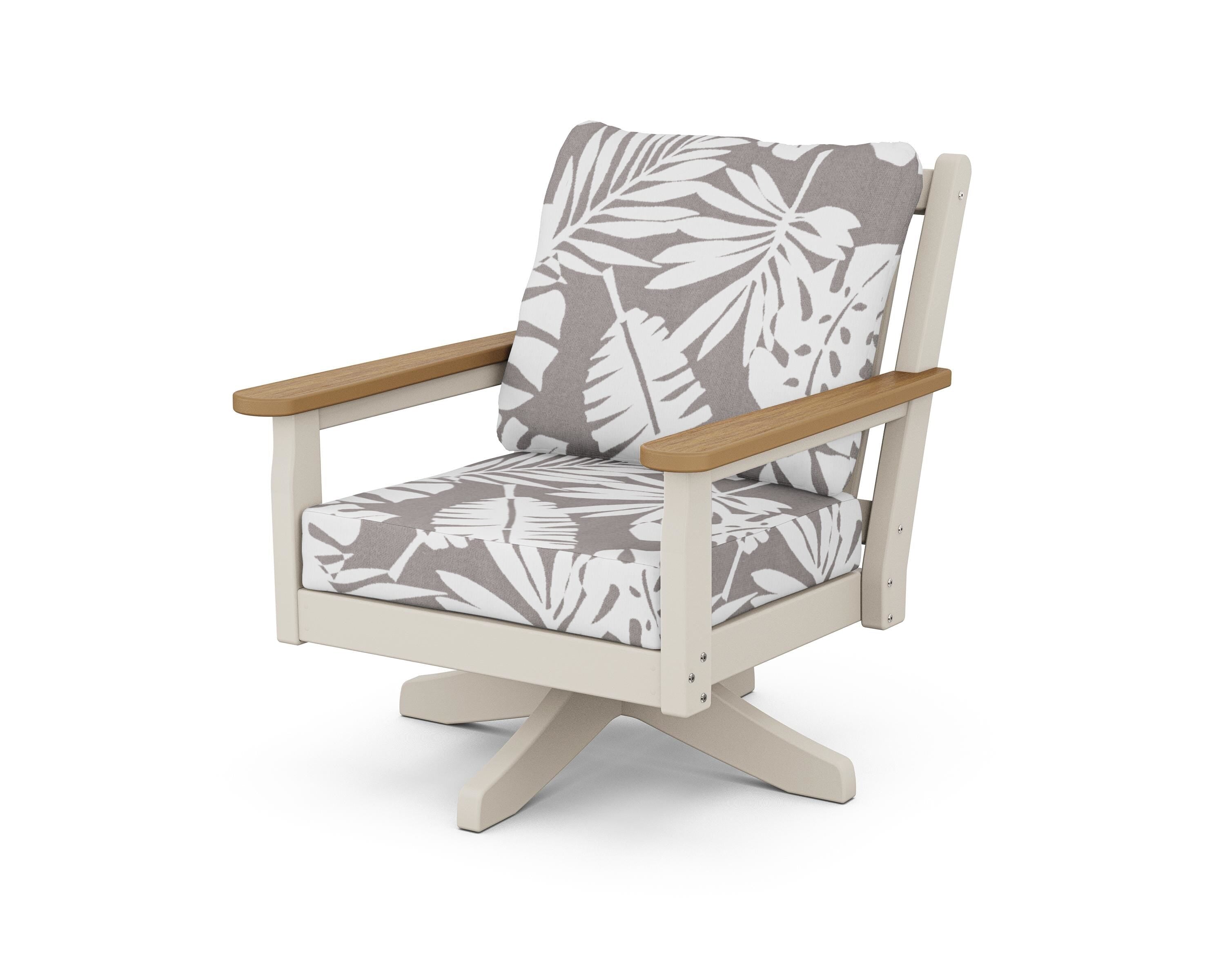 POLYWOOD® Chippendale Deep Seating Swivel Chair in Sand / Natural / Leaf Grey Mist