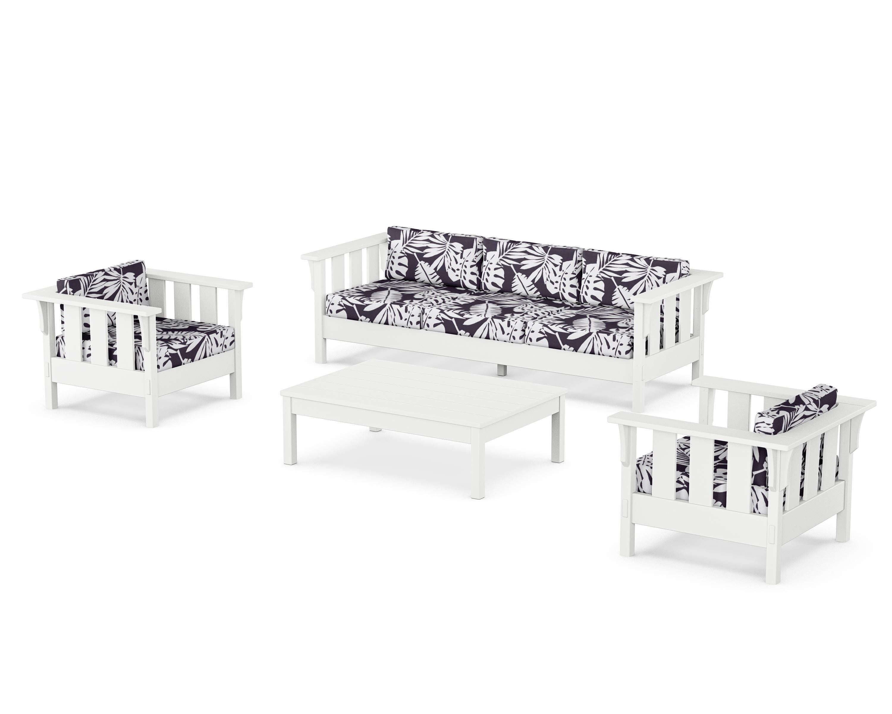 Martha Stewart by POLYWOOD® Acadia 4-Piece Deep Seating Set with Sofa in White / Leaf Navy