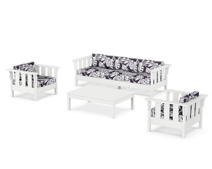 Martha Stewart by POLYWOOD® Acadia 4-Piece Deep Seating Set with Sofa in White / Leaf Navy