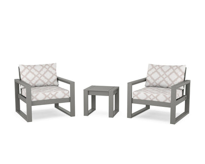 POLYWOOD® EDGE Sectional 3-Piece Deep Seating Set in Slate Grey / Trellis Dune Burlap