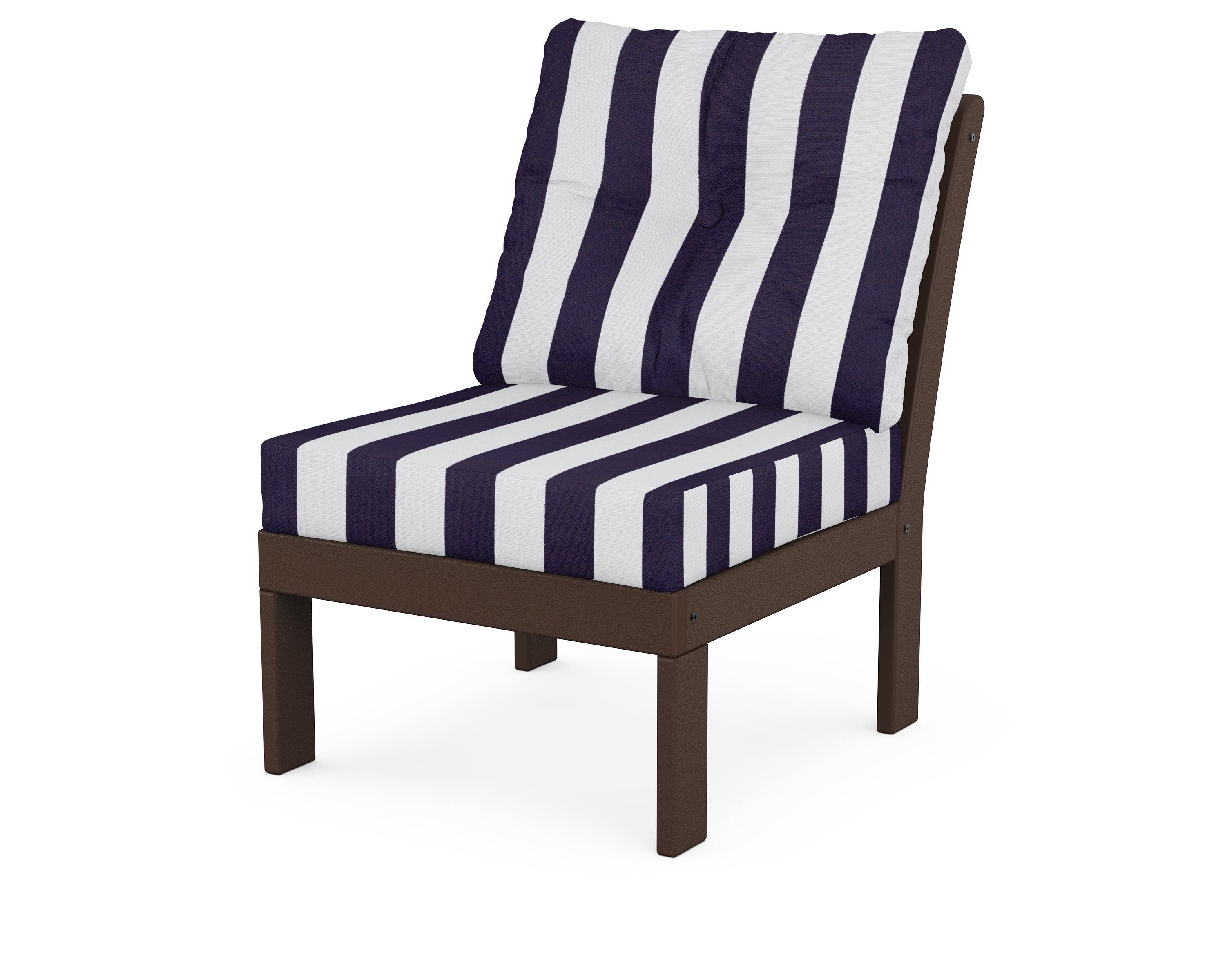 POLYWOOD® Vineyard Modular Armless Chair in Mahogany / Cabana Stripe Navy