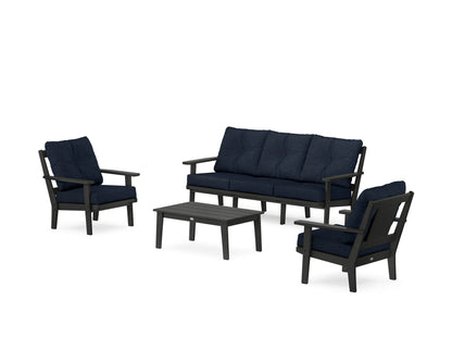 POLYWOOD® Prairie 4-Piece Deep Seating Set with Sofa in Black / Marine Indigo