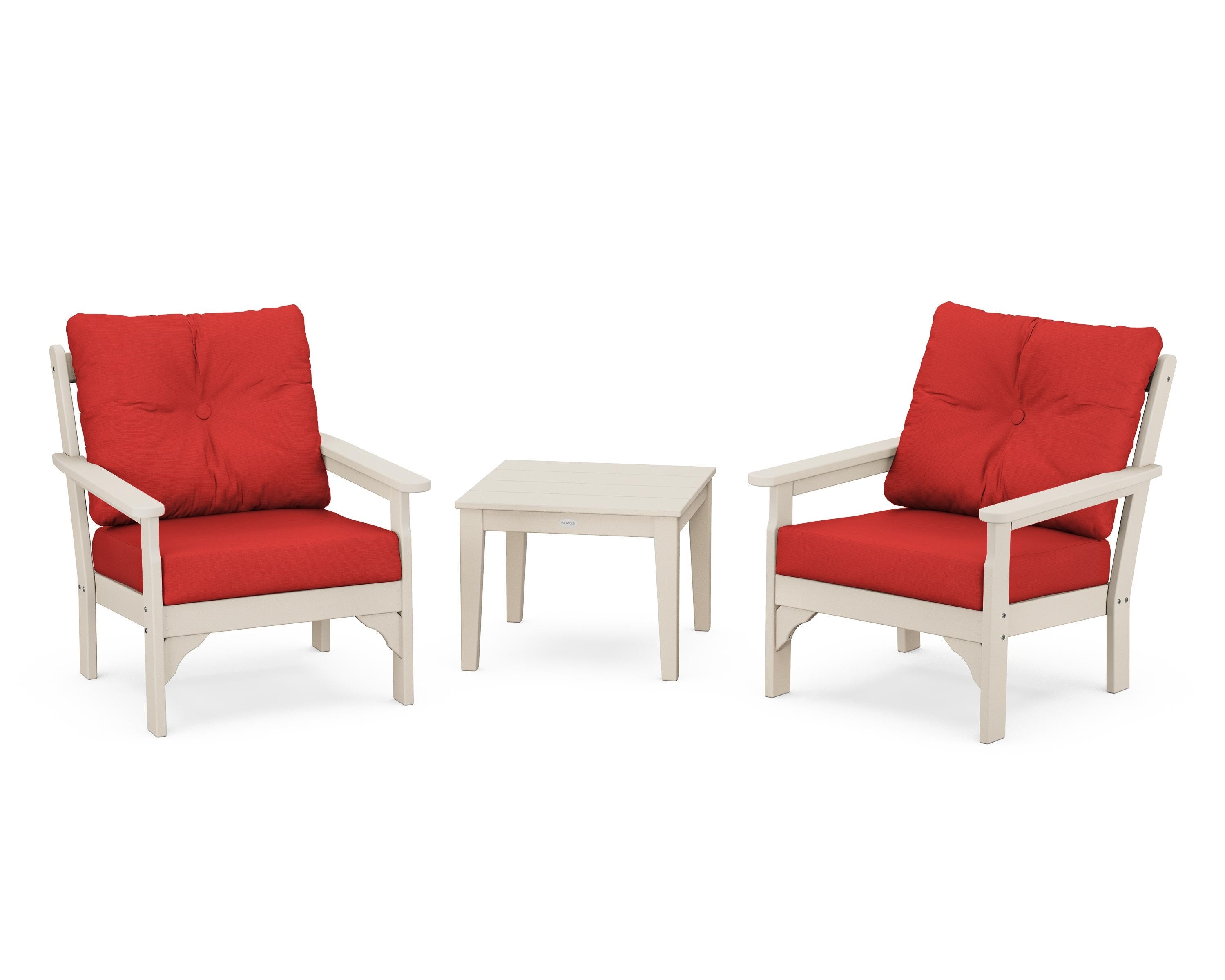 POLYWOOD® Vineyard 3-Piece Deep Seating Set in Sand / Crimson Linen