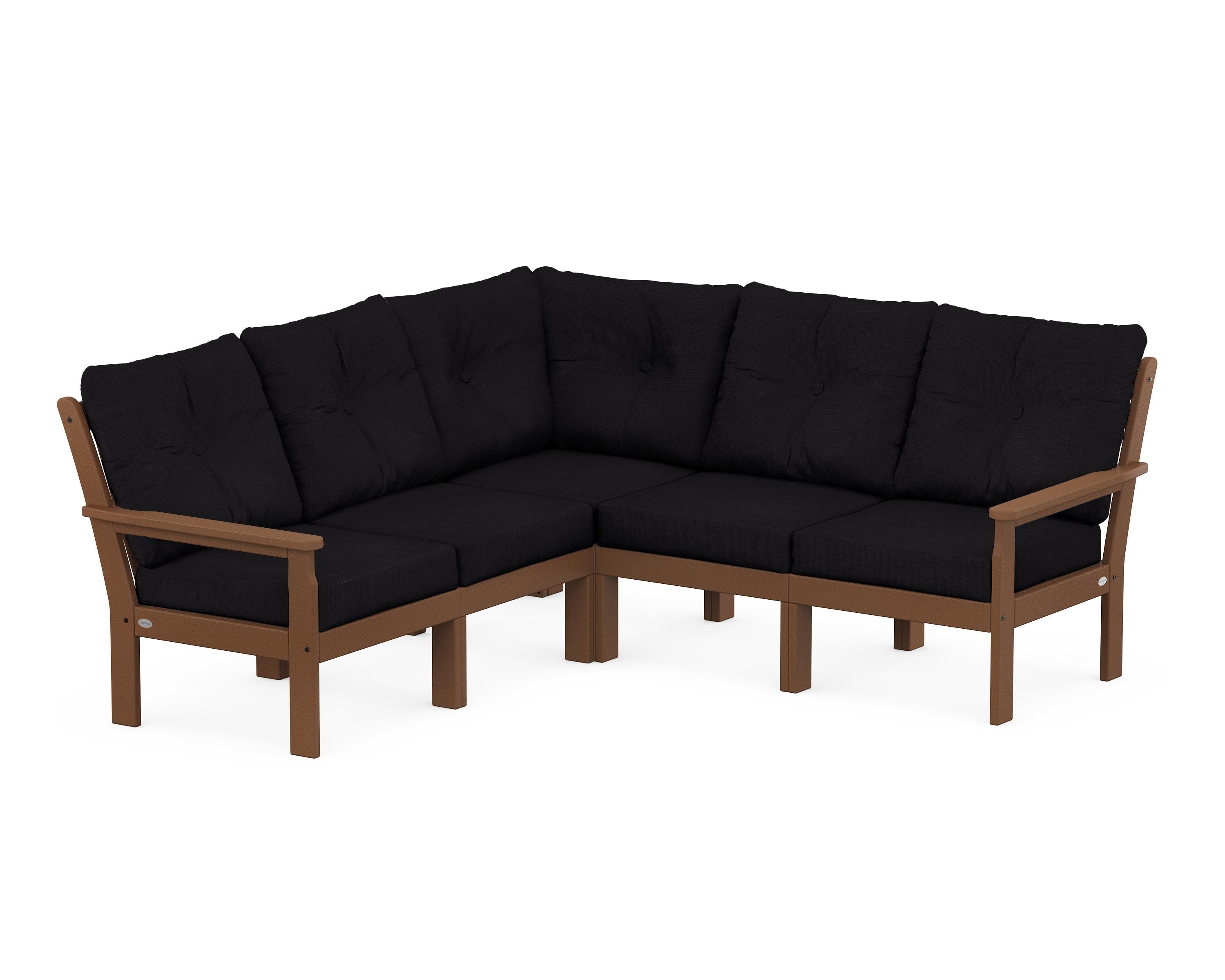 POLYWOOD® Vineyard 5-Piece Sectional in Teak / Midnight Linen