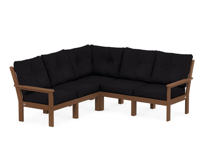 POLYWOOD® Vineyard 5-Piece Sectional in Teak / Midnight Linen