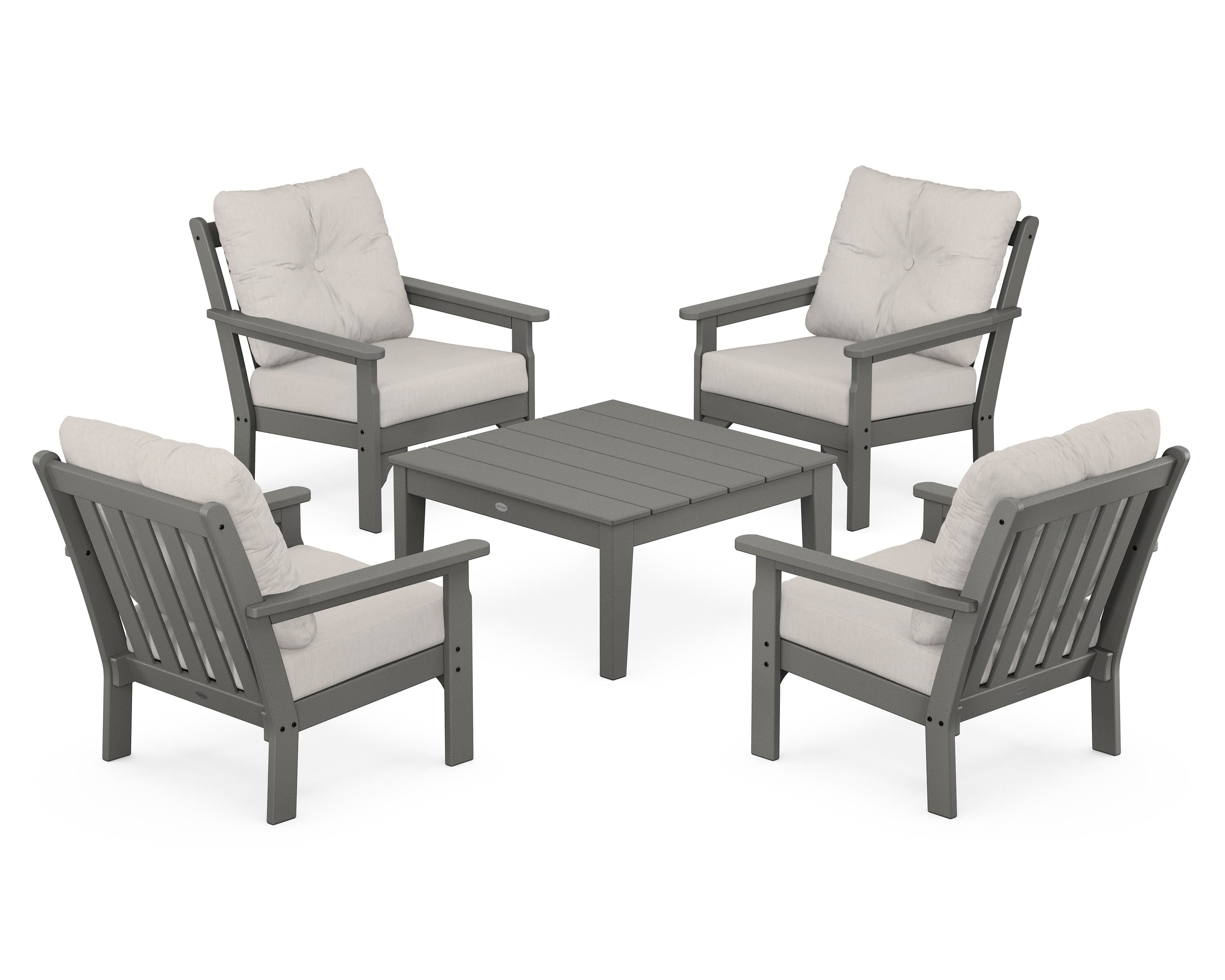 POLYWOOD® Vineyard 5-Piece Deep Seating Conversation Set in Slate Grey / Cast Ash