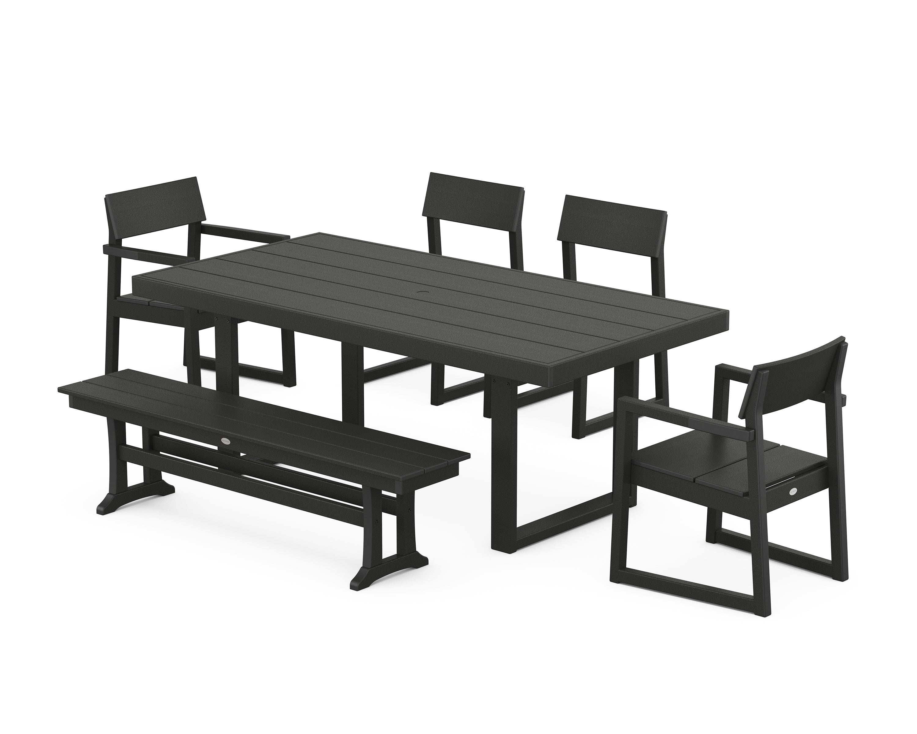 POLYWOOD® EDGE 6-Piece Dining Set with Bench in Black